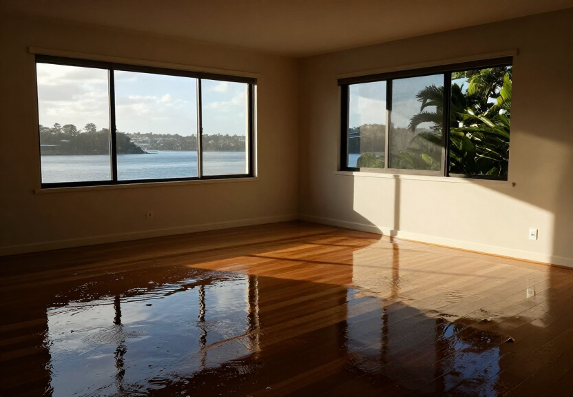 Flooded living room in Baulkham Hills home before restoration
